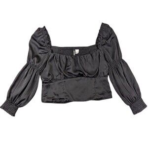 Whimsigoth Milkmaid Goth Crop Top Womens Large Black Fairy Y2K‎ Grunge